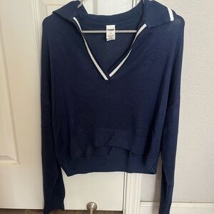 PINK Victoria's Secret Navy Blue V-Neck Sweater with White Trim